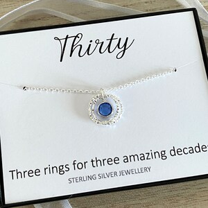 Collana in argento Sterling per il 30° compleanno, tre fantastici decenni, collana a 3 cerchi, gioielli portafortuna personalizzati, regalo per il 30° compleanno, Regno Unito