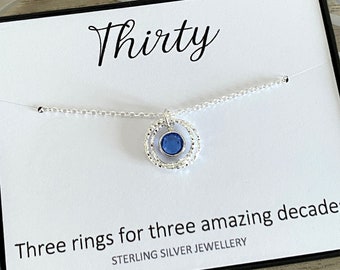 30th Birthday Sterling Silver Necklace, Three Amazing Decades, 3 Circle Necklace, Personalised Birthstone Jewelry, 30th Birthday Gift, UK