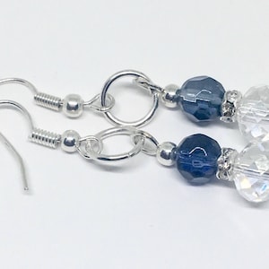 Elegant blue crystal earrings, Blue silver earrings, Striking earrings, Sparkly earrings, Clip on Dangle earrings,Petite earrings