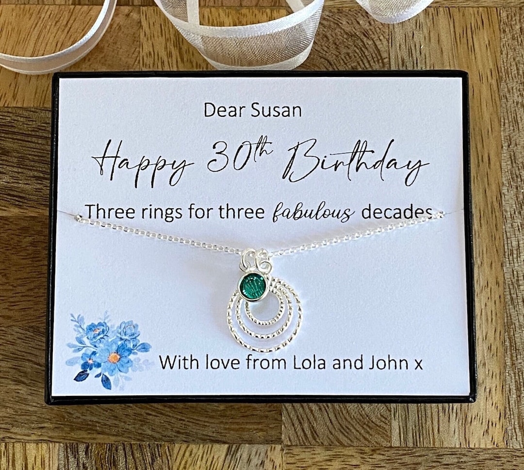 30th Birthday Sterling Silver Necklace, Three Fabulous Decades, 3