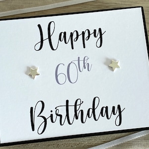 60. Sterling Silber Stern Ohrstecker, zierliche Stern Ohrstecker, 60. Geburtstag Geschenk, Damen Minimalist Ohrringe, Geschenkbox, Zitat-Karte, UK Shop