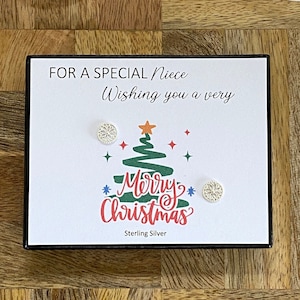 Boucles d'oreilles fleurs en argent sterling nièce pour Noël, idée cadeau joyeux Noël nièce, clous d'oreilles fleurs en argent, coffret cadeau carte de devis, Royaume-Uni