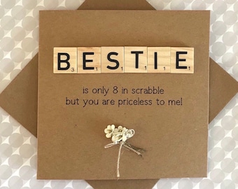 Card for Bestie, Happy birthday Best friend, Bestie birthday card, Friend Greetings card, Scrabble Tiles, Wooden Tiles, Handmade Card, UK