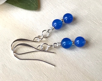 Blue Agate Gemstone Earrings, Blue Gemstone, Agate Jewellery, Sterling Silver Ear Wires, Energy Harmonizing Gemstone, Gift for Her, Uk shop