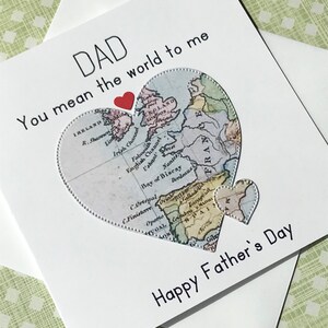 Happy Fathers Day vintage Map Heart Card, You Mean the World to Me Dad Card, Happy Fathers Day Unique Card for Father figures - Granddad, Royaume-Uni