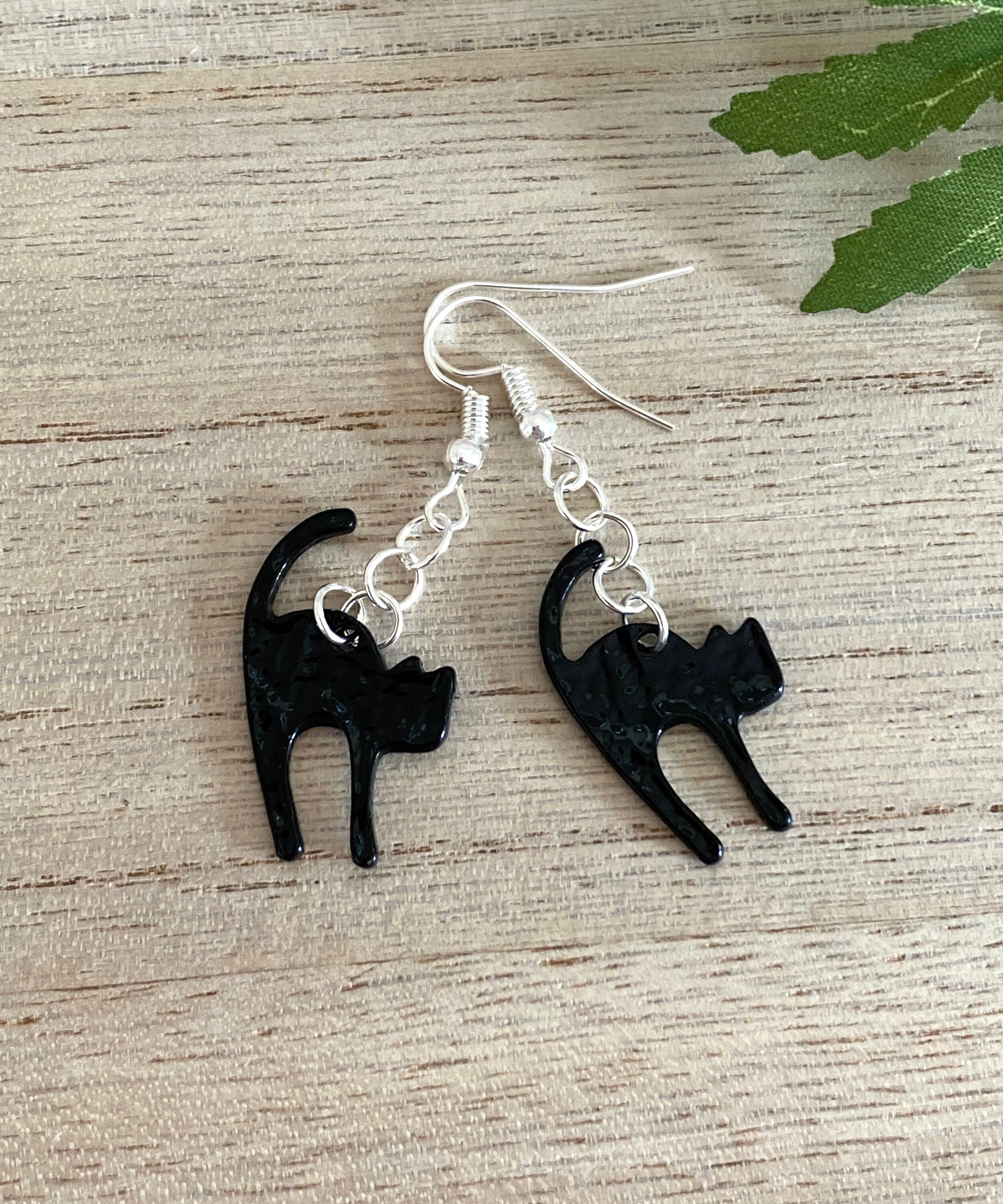 Schwarze Katze Ohrringe, schwarze Katze, schwarze Katze Schmuck