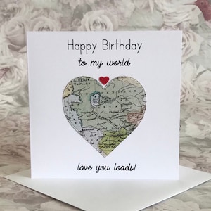 Alles Gute zum Geburtstag an meine Welt, Karte für Frau, Freundin, andere Halbpartner, Vintage Map Card, romantische Karte für sie, UK Shop