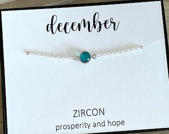 Dainty December Birthstone Bracelet, Sterling Silver and Swarovski Zircon Birthstone Bracelet, Minimalist Gift for Her, Friendship, UK