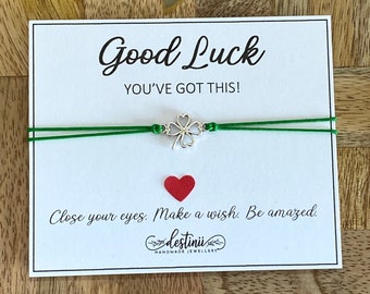 Good Luck Wish Bracelet, Four Leaf Clover Adjustable Wish Bracelet, Studies-Interviews-Test-Exam, Student, Friendship Bracelet, Lucky Charm