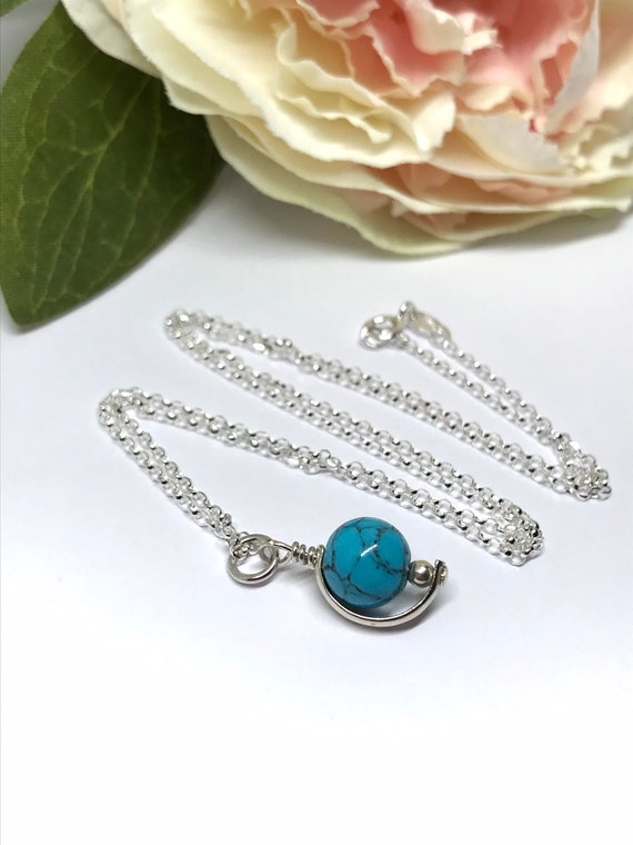 Sterling Silver Turquoise Necklace, Sterling Silver Framed
