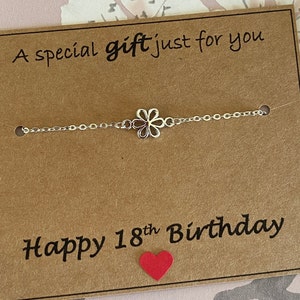 Pulsera de flores de plata para el 18.º cumpleaños, un regalo especial solo para ti, pulsera plateada, regalo para el 18.º cumpleaños, mamá, tía, amiga, tienda del Reino Unido