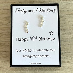 40. Sterling Silber Stern Ohrstecker, 4-Linien-Stern Ohrringe, 40. Geburtstagsgeschenk, Frauen Geburtstag Ohrringe, Geschenkbox, Zitat Karte, UK
