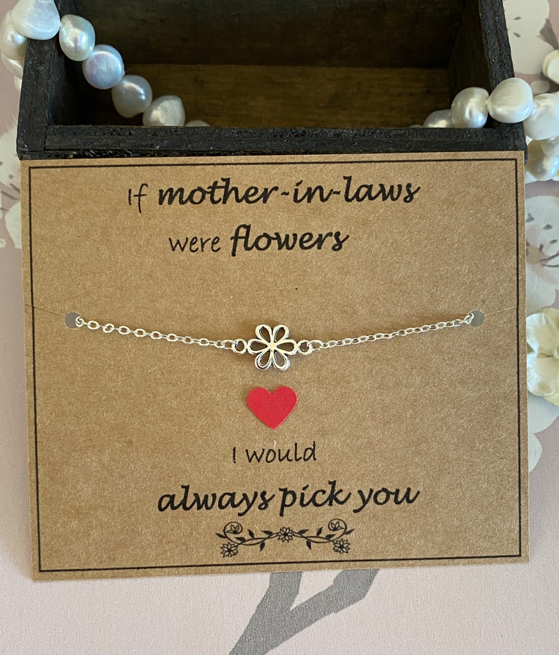 If Mother-In-Laws Were Flowers, I Would Always Pick You Quote-Silver Flower Bracelet, Silver Plated Chain Bracelet, Mother-In-Laws Gift Uk image 4