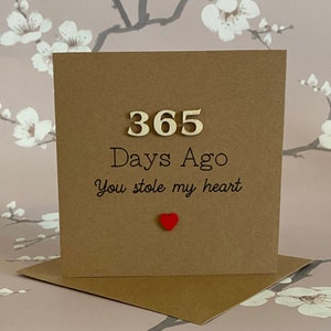 Hace 365 días: Me robaste el corazón, tarjeta de aniversario, tarjeta romántica de amor, tarjeta Kraft "Te amo" para pareja, esposa, esposo, novia, esposo, Reino Unido