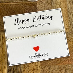 Alles Gute zum Geburtstag Silber Herz Armband, ein besonderes Geschenk nur für Sie, Silber Perlen Stretch Armband, Zitat Karte, Damen Armband Geschenk, UK