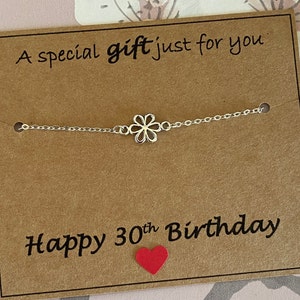 Pulsera de flores de plata de 30 cumpleaños, un regalo especial solo para ti, pulsera chapada en plata, regalo de 30 cumpleaños, mamá, tía, amiga, Reino Unido