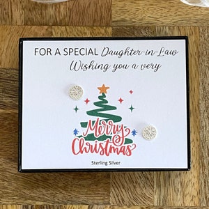 Schwiegertochter Sterling Silber Blumen Ohrringe für Weihnachten, frohe Weihnachten Schwiegertochter Geschenkidee, Silber Blumen Ohrstecker Geschenk UK