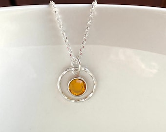 Sterling Silver Eternity November Birthstone Necklace, Swarovski Birthstone Topaz, Personalised Twisted Ring Necklace, Gift for Her, UK shop