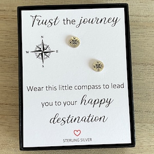 Sterling Silver Compass Stud Earrings, Trust the Journey-Traveler Gift, Compass Earrings, Student-Graduation-Girlfriend-Friend, Gift for Her