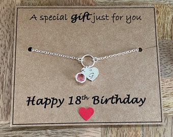 18th Birthday Initial Birthstone Silver Plated Bracelet, A Special Gift Just For You 18th Bracelet Gift, 18th Quote Card, Gift for Her UK