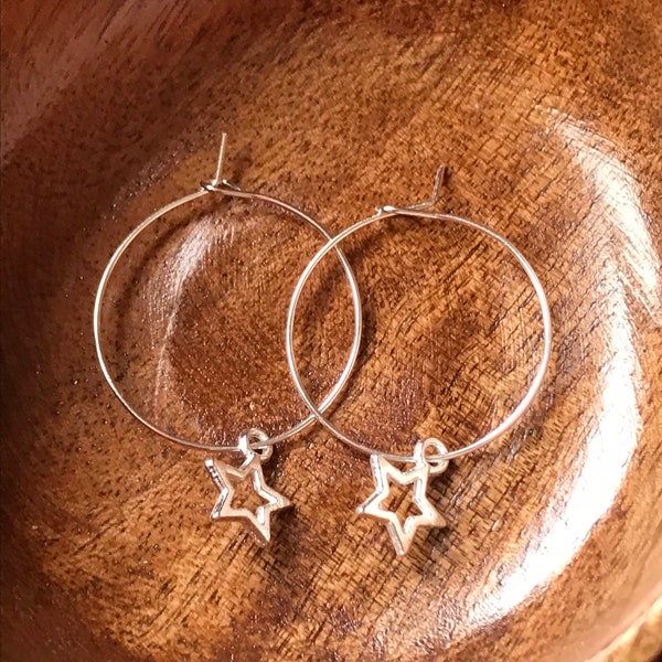 Dainty Silver Star Hoop Earrings, Silver Hoop Earrings, Star Earrings, Silver Star Jewellery, Gift for Her, Romantic Gift, UK Shop