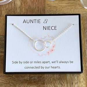 Auntie & Niece Sterling Silver Double Circle Necklace, Side by Side or Miles Apart Necklace Gift, Birthday Christmas Gift Idea for Her, UK