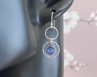 Sterling Silver Sapphire Birthstone Earring, Sterling Silver Double Circle Earrings, Birthstone Earrings, Bridesmaid gift, Gift for Her, UK
