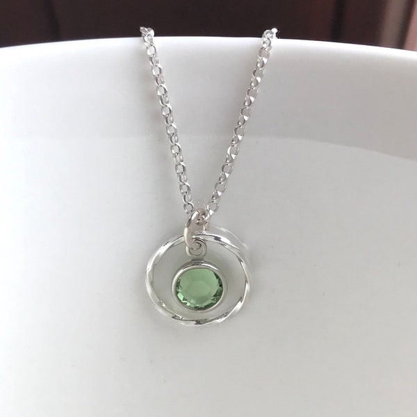 Sterling Silver Eternity August Birthstone Necklace, Swarovski Birthstone Peridot, Personalised Twisted Ring Necklace, Gift for Her, Uk shop