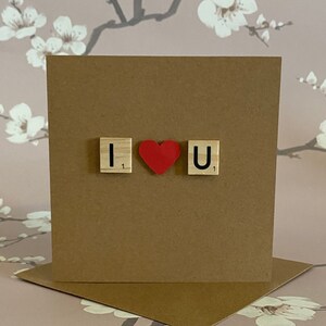 I Love U Card, Romantic Love Card, Valentines, Galentines, Anniversary, Wife-Husband-Girlfriend-Boyfriend-Partner, Scrabble Kraft Card Uk