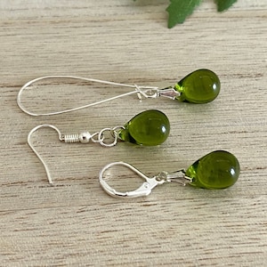 Olive Green Teardrop Glass Earrings, Olivine Earrings, Olivine Jewelry, Czech Glass Green Earrings, Gift for Her, Wife-Mum-Sister-Aunt-Nana