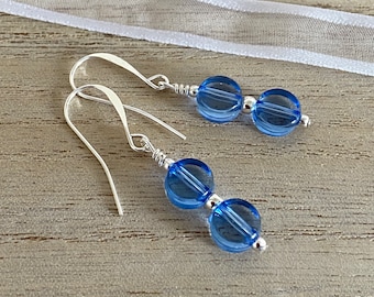 Elegant blue earrings, Blue silver earrings, Striking earrings, Translucent earrings, Dangle earrings, Drop earrings, Petite earrings,