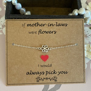 If Mother-In-Laws Were Flowers, I Would Always Pick You Quote-Silver Flower Bracelet, Silver Plated Chain Bracelet, Mother-In-Laws Gift Uk image 2