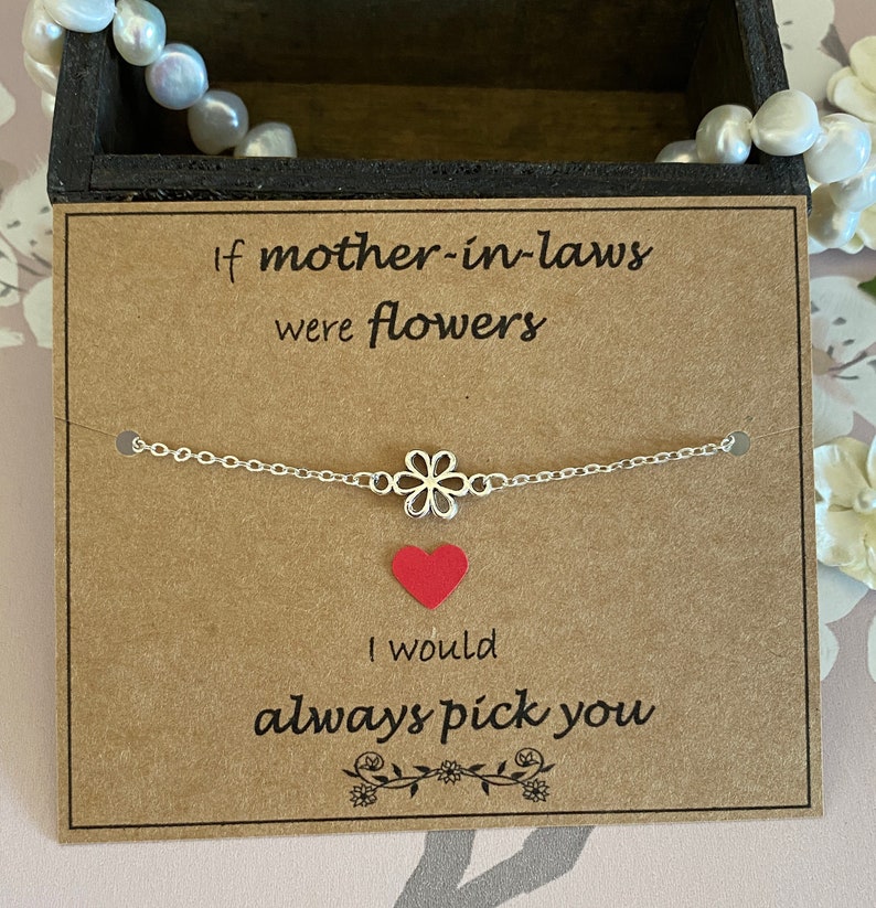 If Mother-In-Laws Were Flowers, I Would Always Pick You Quote-Silver Flower Bracelet, Silver Plated Chain Bracelet, Mother-In-Laws Gift Uk image 2