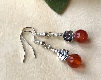 Carnelian Gemstone Earrings, Carnelian leaf Earrings, Natural Carnelian Jewelry, Sterling Silver and Clip On Hooks, Gift For Her, Uk Shop