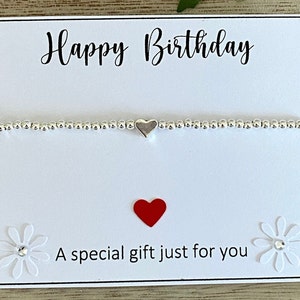 Bracelet coeur en argent joyeux anniversaire, un cadeau spécial rien que pour vous, bracelet extensible en perles d'argent, carte de citation, cadeau bracelet pour femme, Royaume-Uni