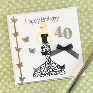 Carte élégante d’anniversaire de dame, carte d’anniversaire 18e/21e/25e, carte personnalisée d’anniversaire pour maman, femme, petite amie, soeur, ami, intérieur blanc