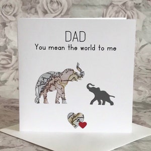 Papa you mean the world to me - carte vintage adulte et bébé éléphant, carte unique pour les figures de père-grand-père, papa-nouvel anniversaire de papa