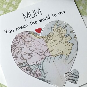 Mum You Mean The World To Me - carte vintage Heart Card, carte de fête des mères, carte unique pour les figures de mère ou Nana, carte pour maman-nouvelle maman Royaume-Uni