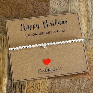 Bracelet coeur en argent joyeux anniversaire, un cadeau spécial rien que pour vous, bracelet extensible en perles d'argent, carte de citation, cadeau bracelet pour femme, Royaume-Uni