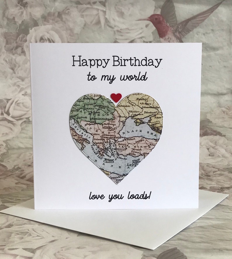 Happy Birthday To My World, Love You Loads Card for Husband, Boyfriend, Other Half Partner, Vintage Map Card, Romantic Card for him UK Shop image 1