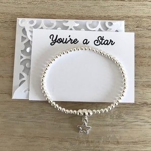 You're a Star Zilveren ster armband cadeau, stapelarmband met zilveren kralen, verzilverde stretcharmband, cadeau voor haar, postcadeau, VK