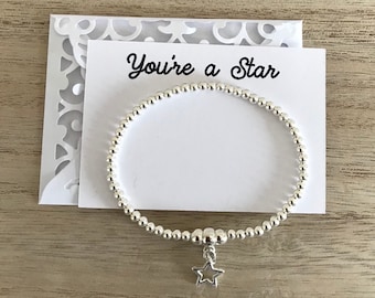 Sie sind ein Star Silver Star Armband Geschenk, Silber Perlen Stacking Armband, versilbertes Stretch Armband, Geschenk für sie, Post Geschenk, UK
