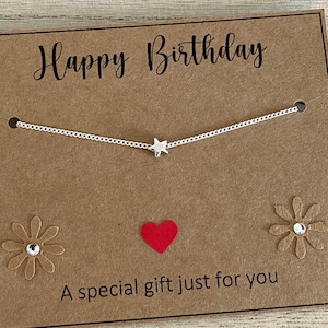 Pulsera de estrella de plata de feliz cumpleaños, un regalo especial solo para ti, tarjeta de cotización, regalo de cumpleaños de pulsera de estrella delicada, pulsera de mujer, tienda del Reino Unido