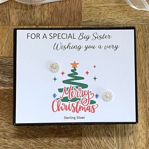 Pendientes de flores de plata de ley de hermana mayor para Navidad, idea de regalo de feliz Navidad de hermana mayor, pendientes de flores de plata, caja de regalo de cotización
