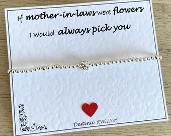 If Mother-In-Laws Were Flowers, I Would Always Pick You Quote-Silver Beaded Flower Bracelet, Silver Plated Bracelet, Mother-In-Law Gift UK