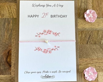 21st Birthday Wish Bracelet Keepsakes Gift, 21st Wish Bracelet, 21st Birthday Gift, 21st Birthday Quote Card, Wish String Gift for Her, UK