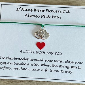 Als Nans bloemen waren, zou ik altijd kiezen voor jou-zilveren lotusbloem verstelbare wens armband, Nanny Special Bracelet Gift, Keepsake Card, UK Shop
