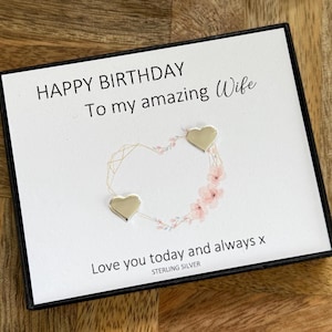 Pendientes de corazón de plata de ley para esposa, regalo de cumpleaños. Para una esposa increíble. Te amo hoy y siempre. Idea de regalo para una esposa querida. Joyas para esposa.
