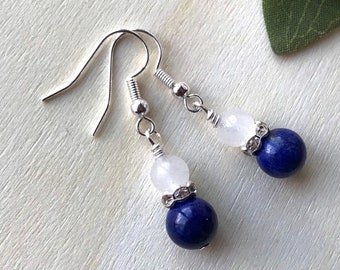 Lapis Lazuli and Quartz Silver Earrings, Lapis Lazuli Earrings, Gemstone Earrings, Birthstone, Gift for Her, Crystal Quartz, Healing Jewlery