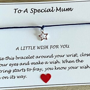 For A Special Mum Silver Star Wish bracelet, Adjustable Cord Bracelet, Special Gift for Mum, Birthday-Christmas, Stocking Filler, UK Shop